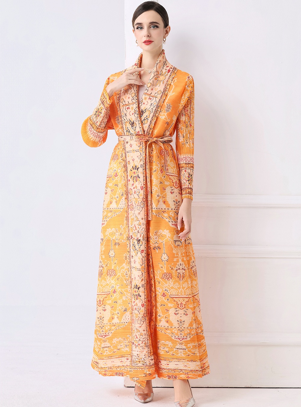 Loose large yard printing dress autumn Pleats Please coat