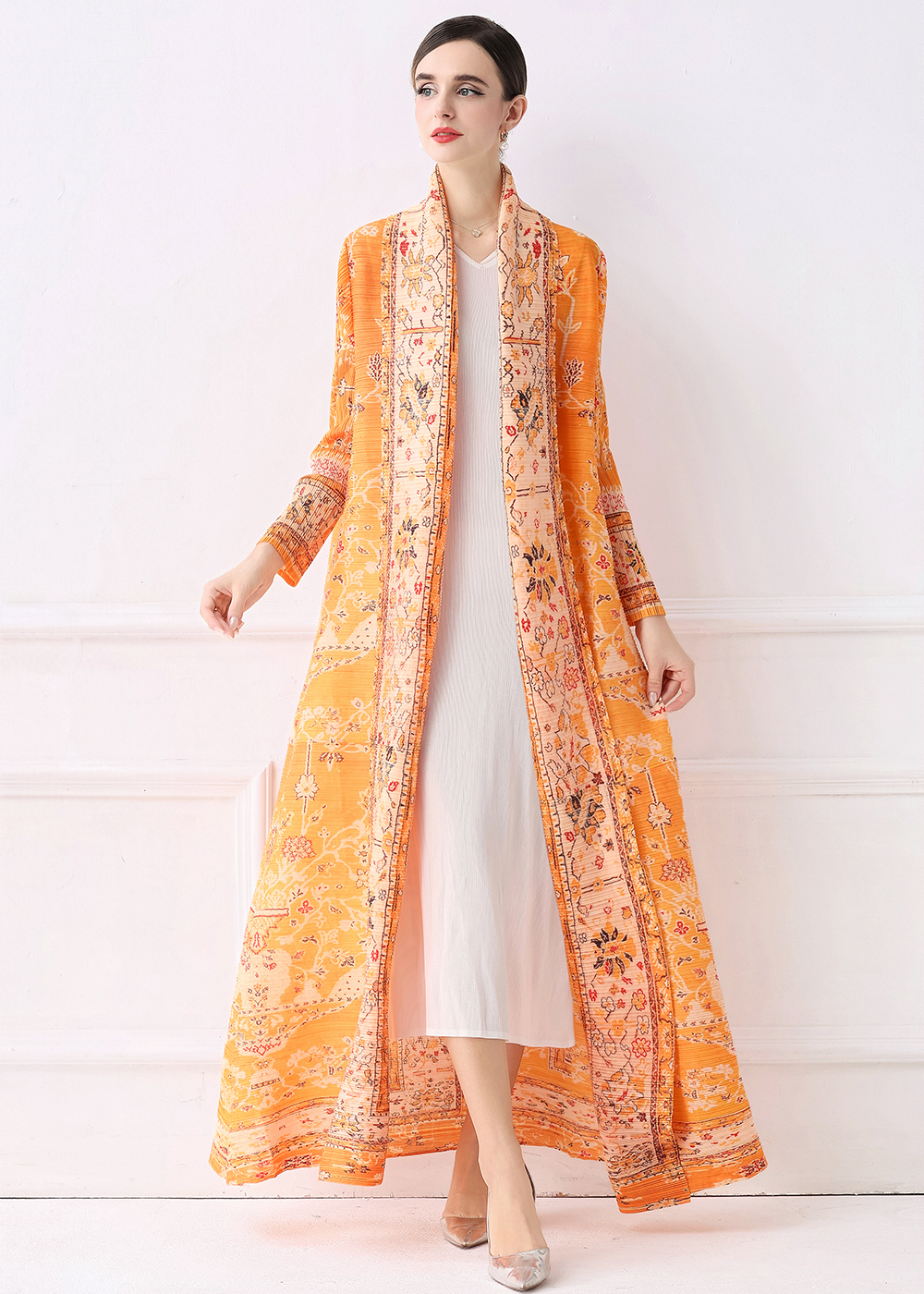 Loose large yard printing dress autumn Pleats Please coat
