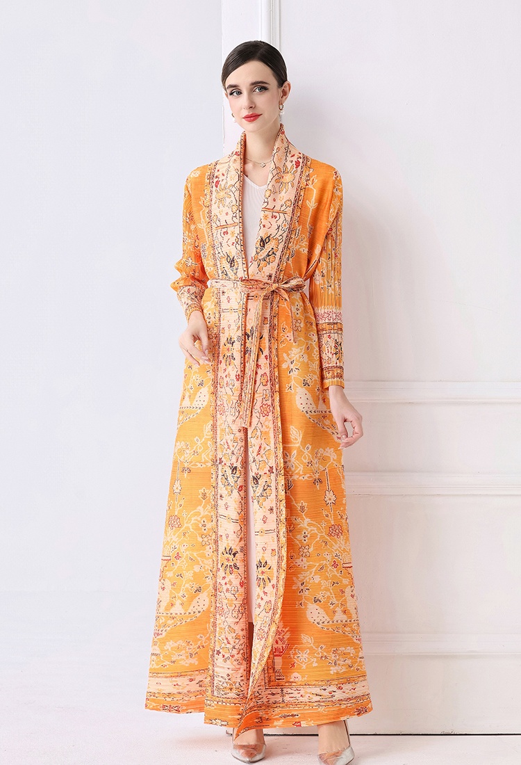 Loose large yard printing dress autumn Pleats Please coat