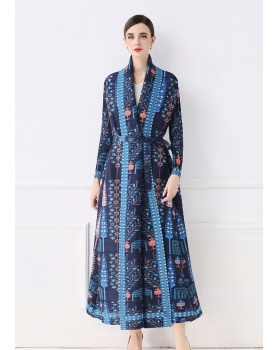 Printing loose large yard coat autumn Pleats Please fold dress