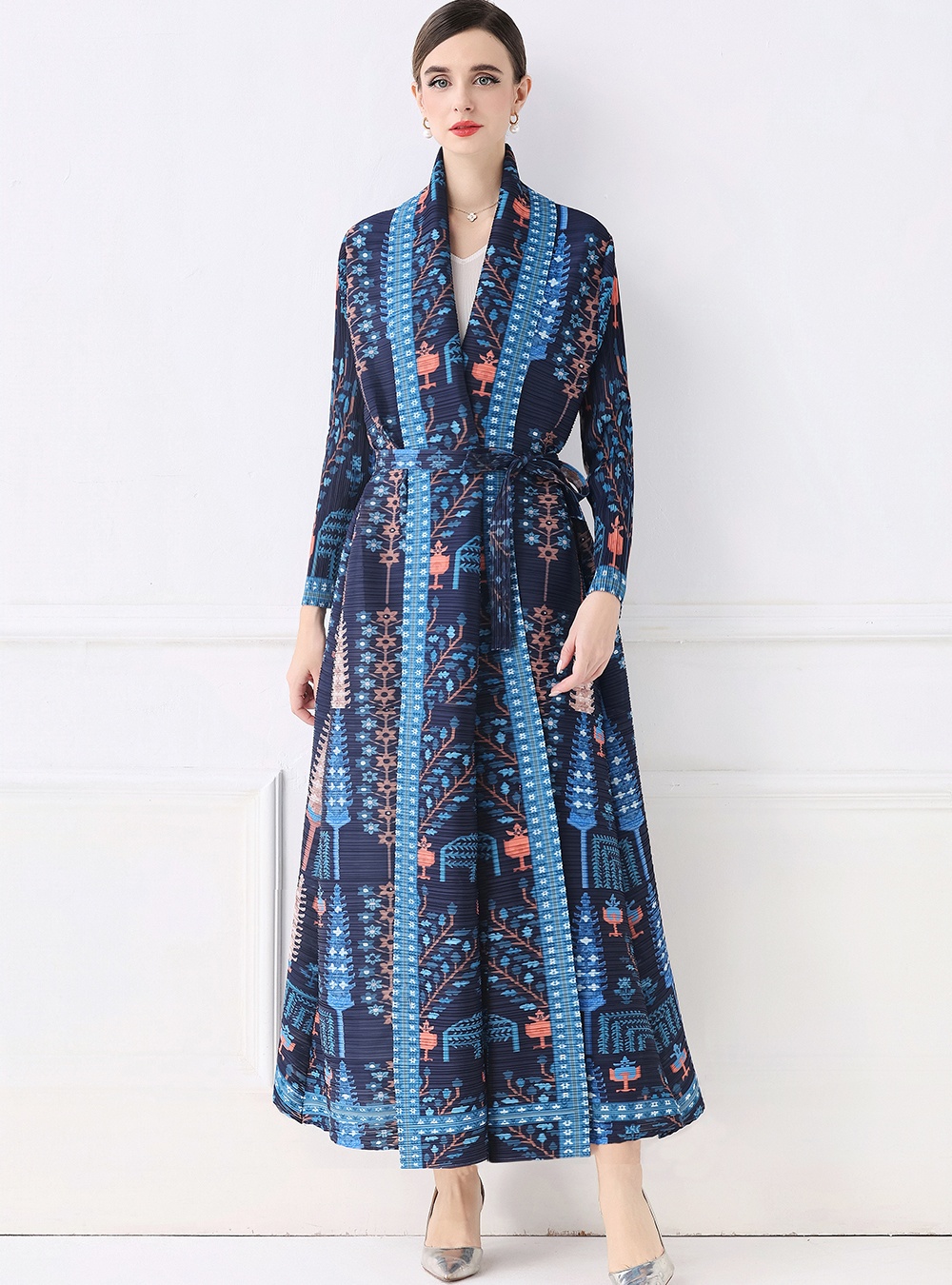 Printing loose large yard coat autumn Pleats Please fold dress