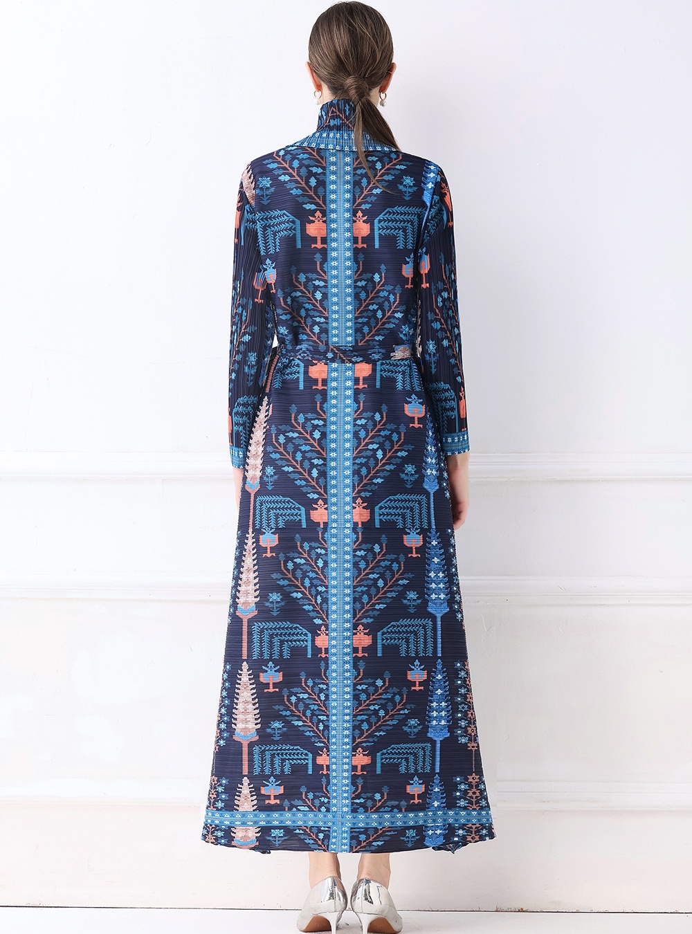 Printing loose large yard coat autumn Pleats Please fold dress