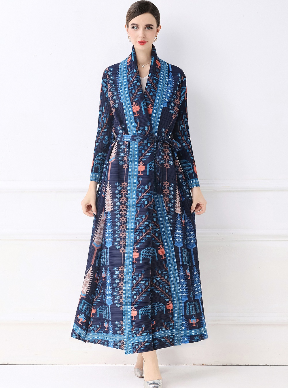 Printing loose large yard coat autumn Pleats Please fold dress