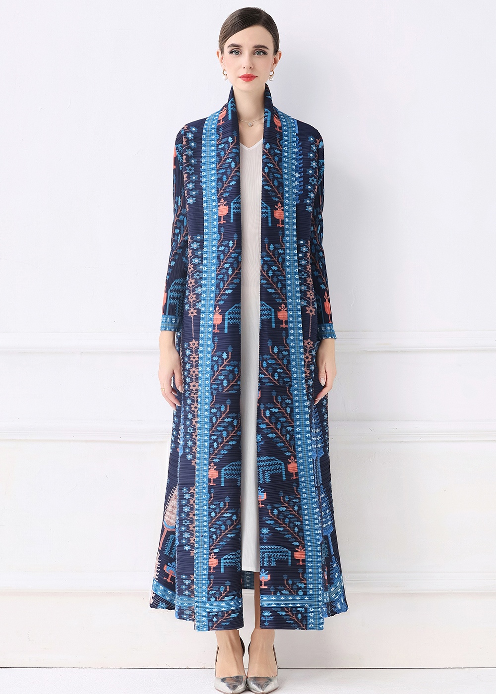 Printing loose large yard coat autumn Pleats Please fold dress
