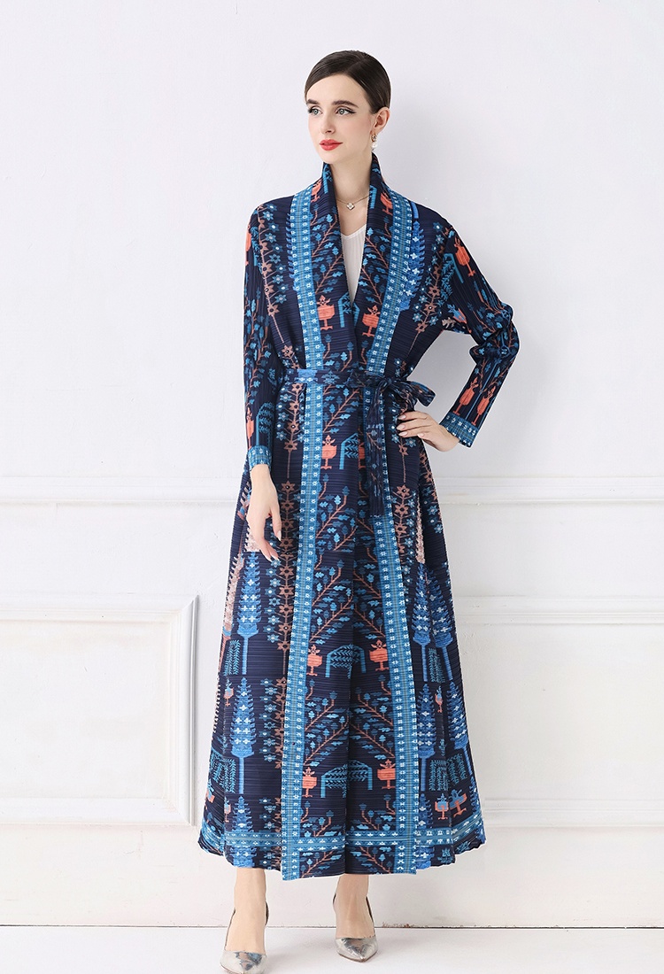 Printing loose large yard coat autumn Pleats Please fold dress