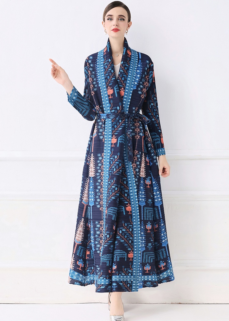 Printing loose large yard coat autumn Pleats Please fold dress