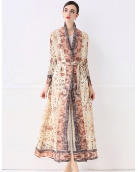 Loose autumn printing coat large yard Pleats Please dress