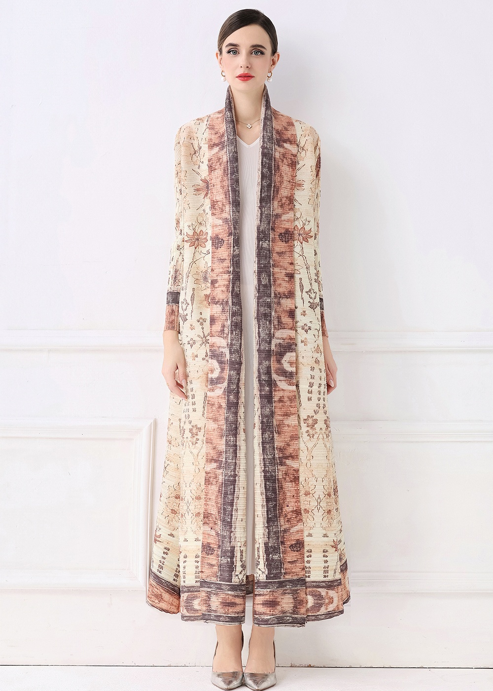 Loose autumn printing coat large yard Pleats Please dress