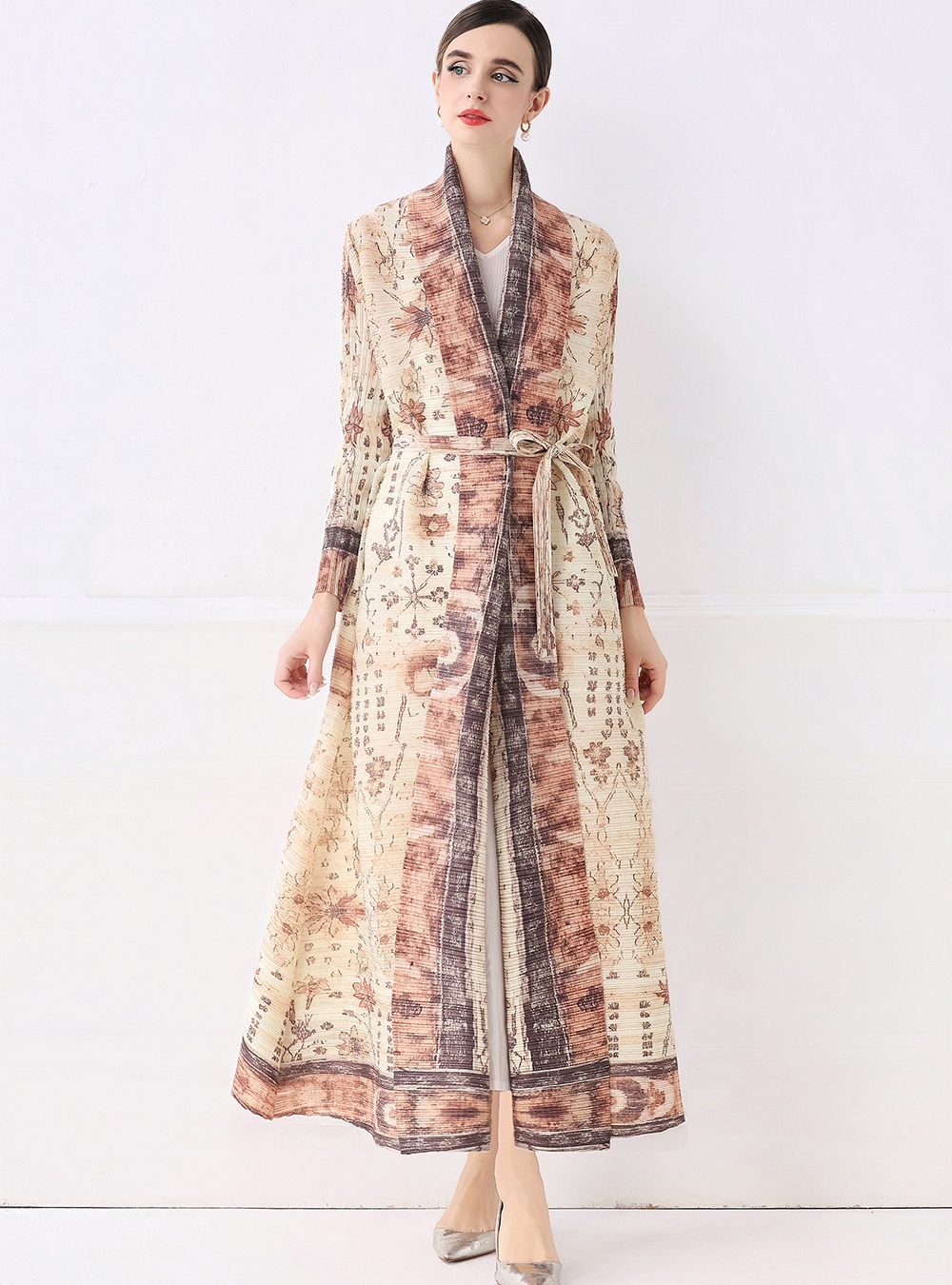 Loose autumn printing coat large yard Pleats Please dress