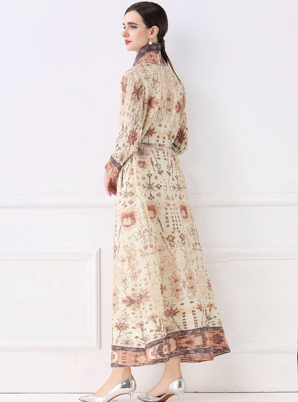 Loose autumn printing coat large yard Pleats Please dress