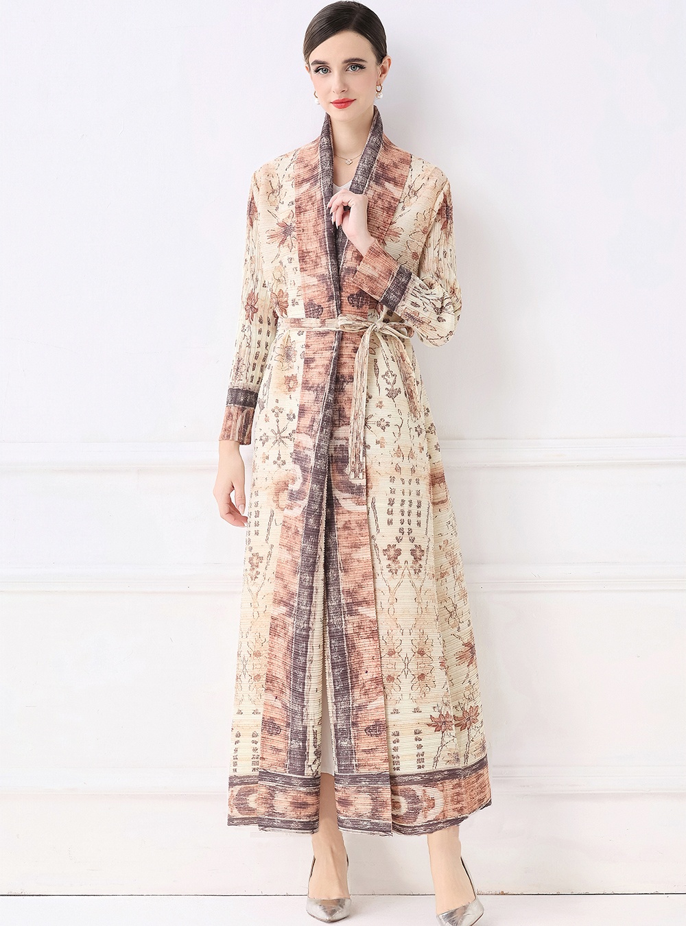 Loose autumn printing coat large yard Pleats Please dress
