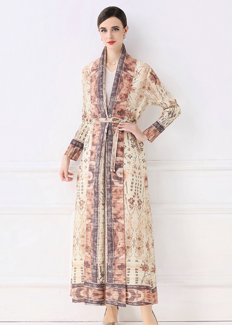 Loose autumn printing coat large yard Pleats Please dress