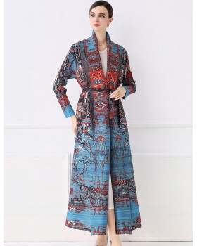 Autumn printing large yard coat fold Pleats Please loose dress