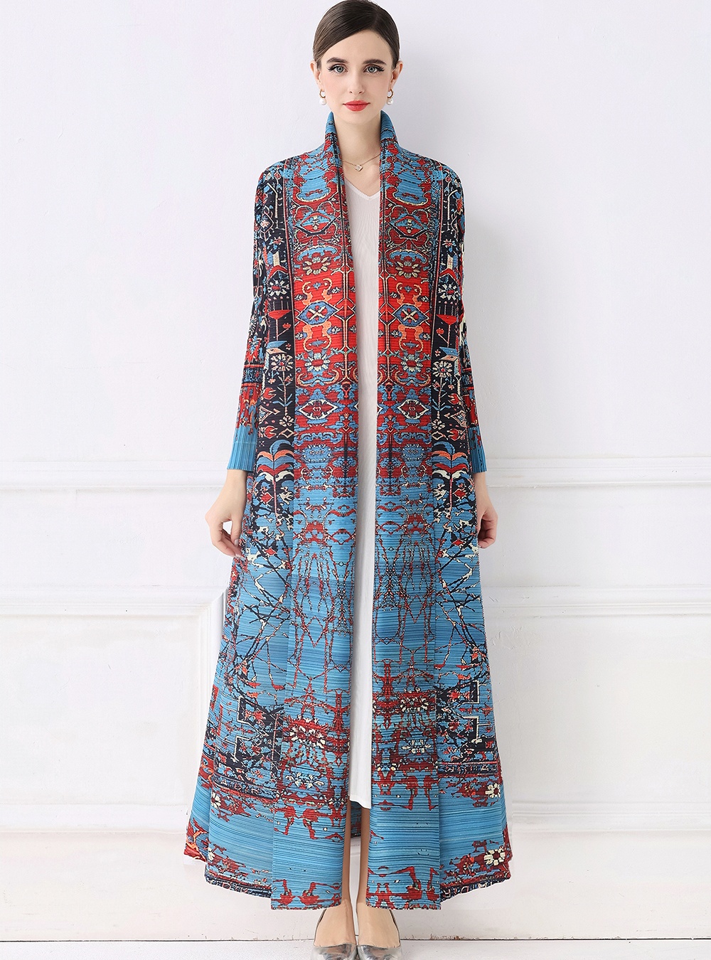 Autumn printing large yard coat fold Pleats Please loose dress