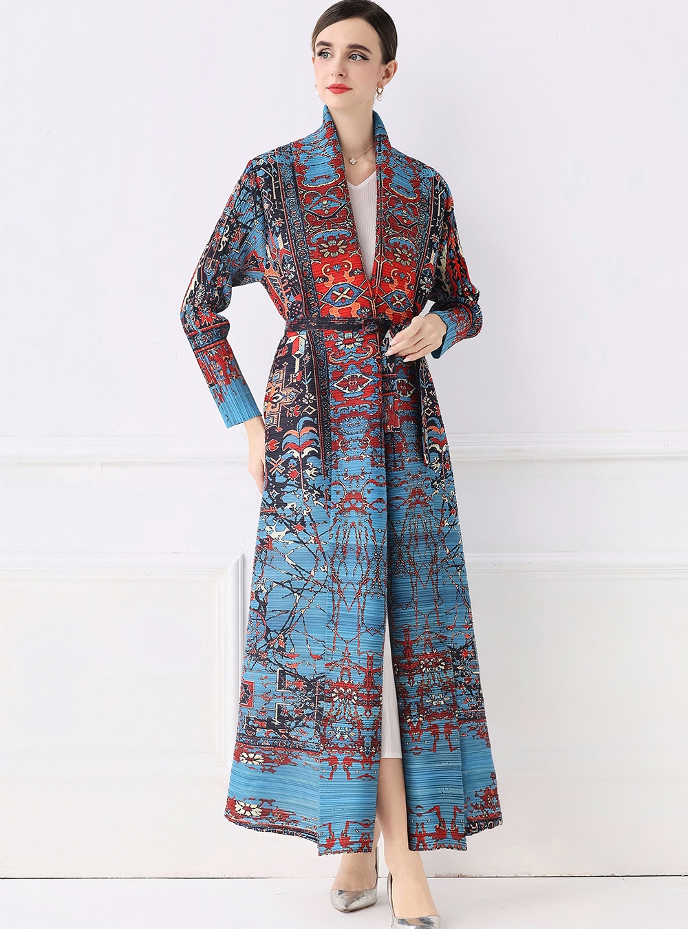 Autumn printing large yard coat fold Pleats Please loose dress