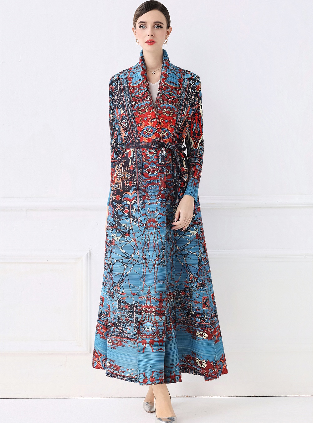 Autumn printing large yard coat fold Pleats Please loose dress