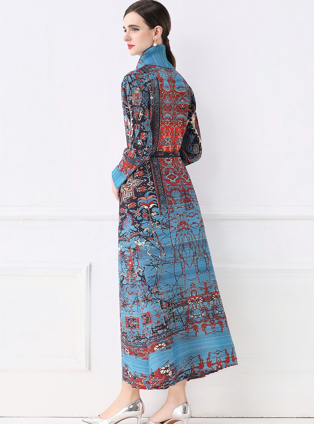 Autumn printing large yard coat fold Pleats Please loose dress