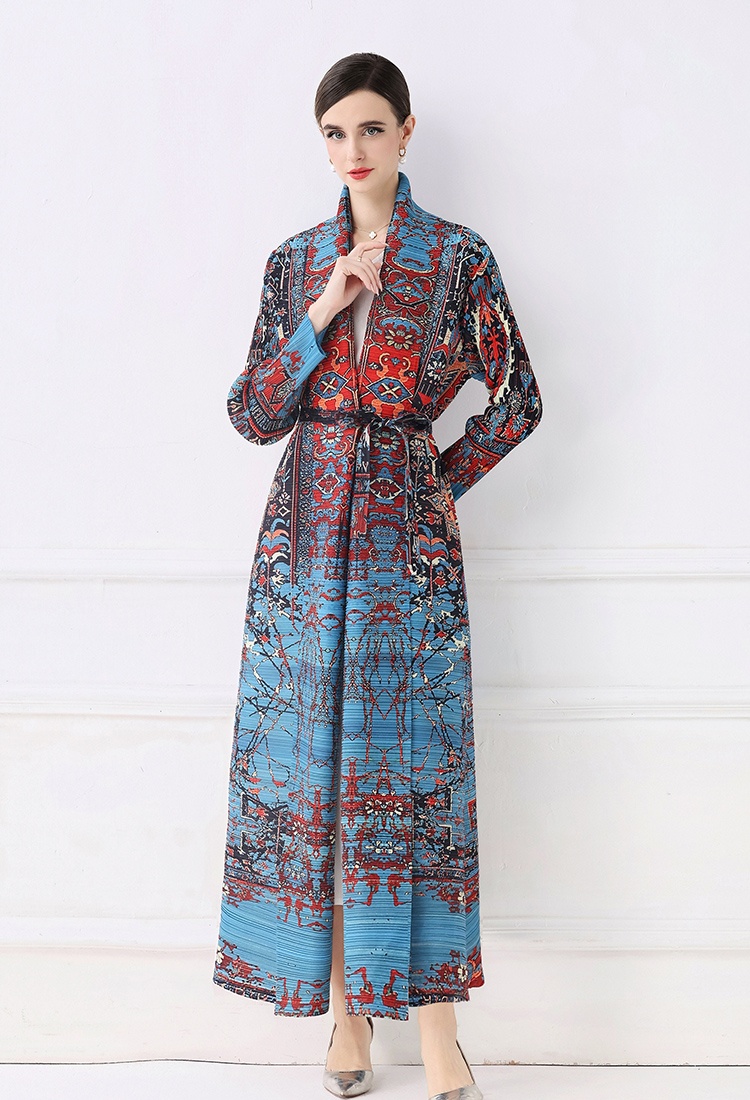 Autumn printing large yard coat fold Pleats Please loose dress