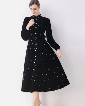 Retro rhinestone formal dress single-breasted dress for women