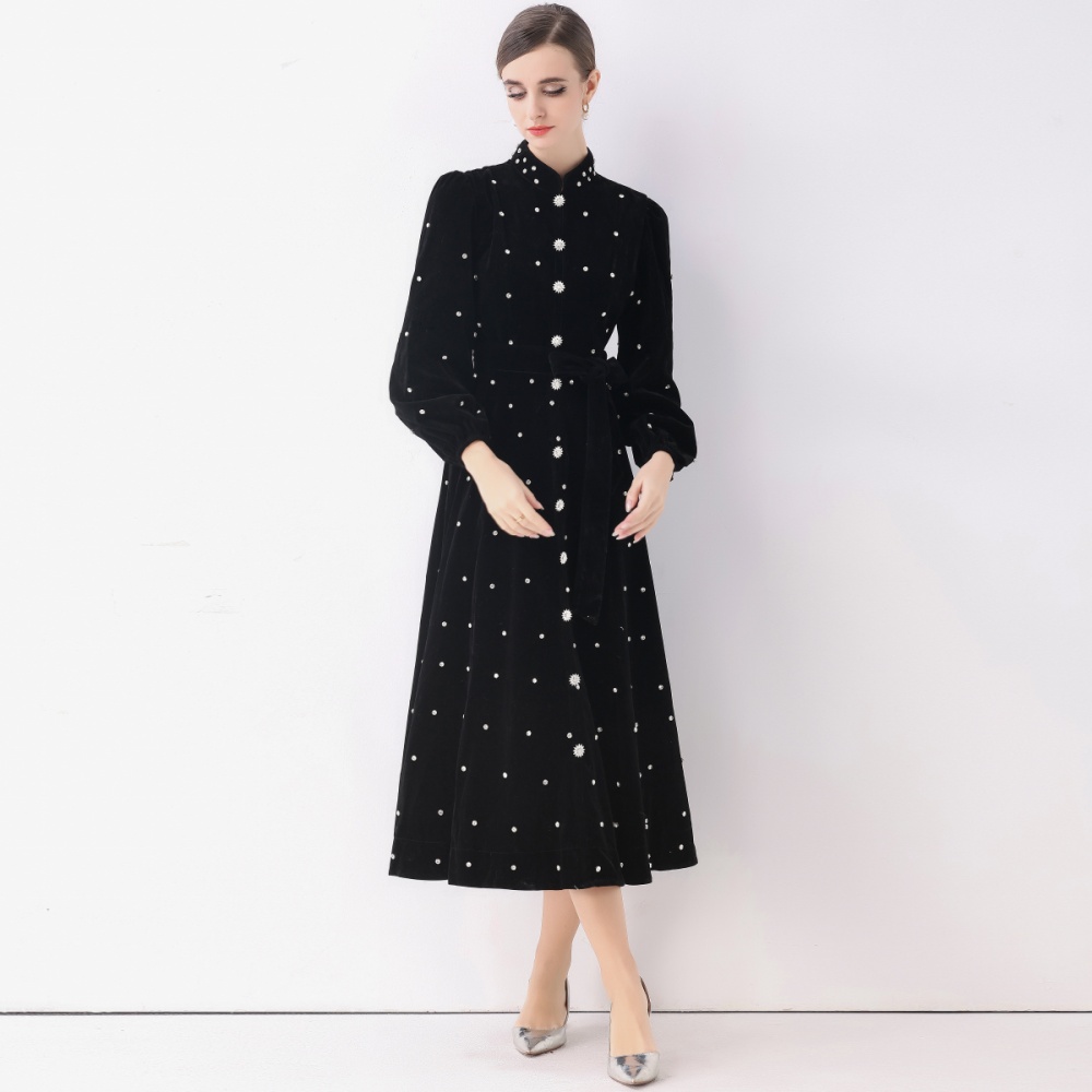 Retro rhinestone formal dress single-breasted dress for women