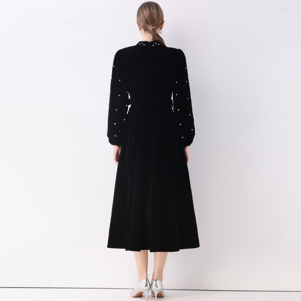 Retro rhinestone formal dress single-breasted dress for women