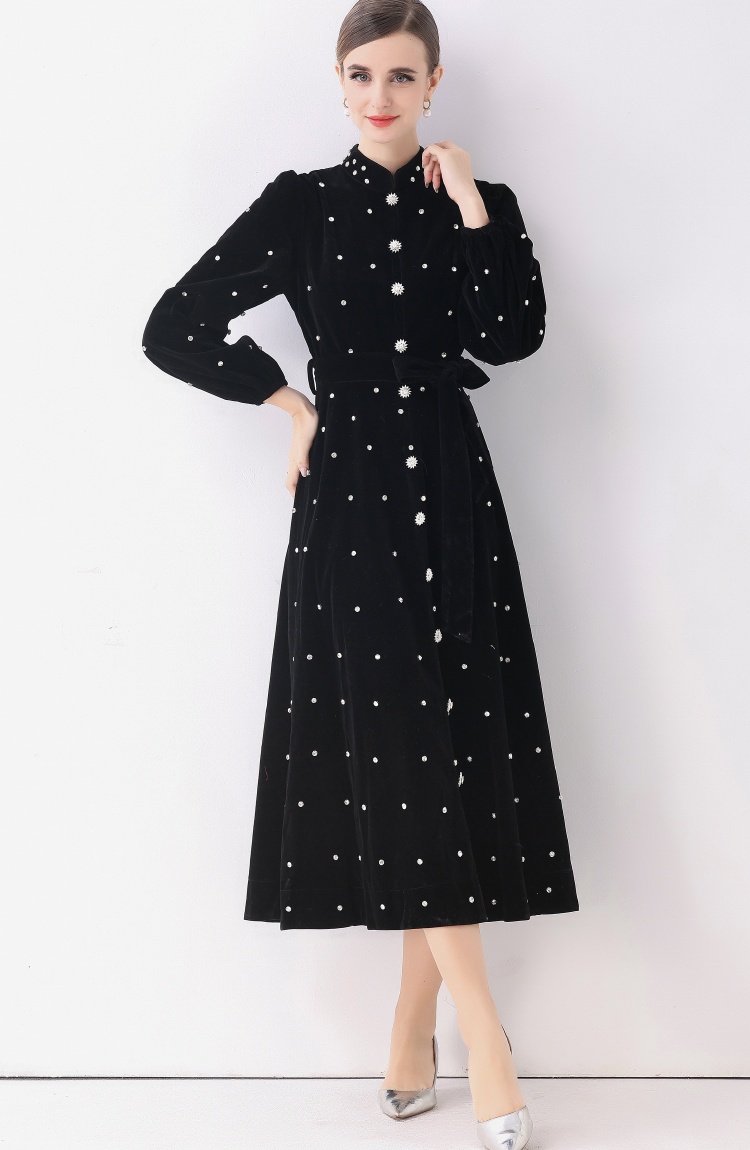 Retro rhinestone formal dress single-breasted dress for women