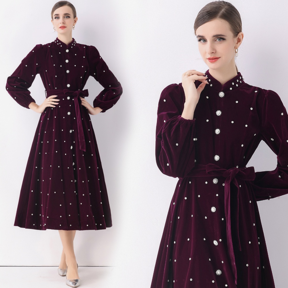 Retro Hepburn style formal dress puff sleeve dress