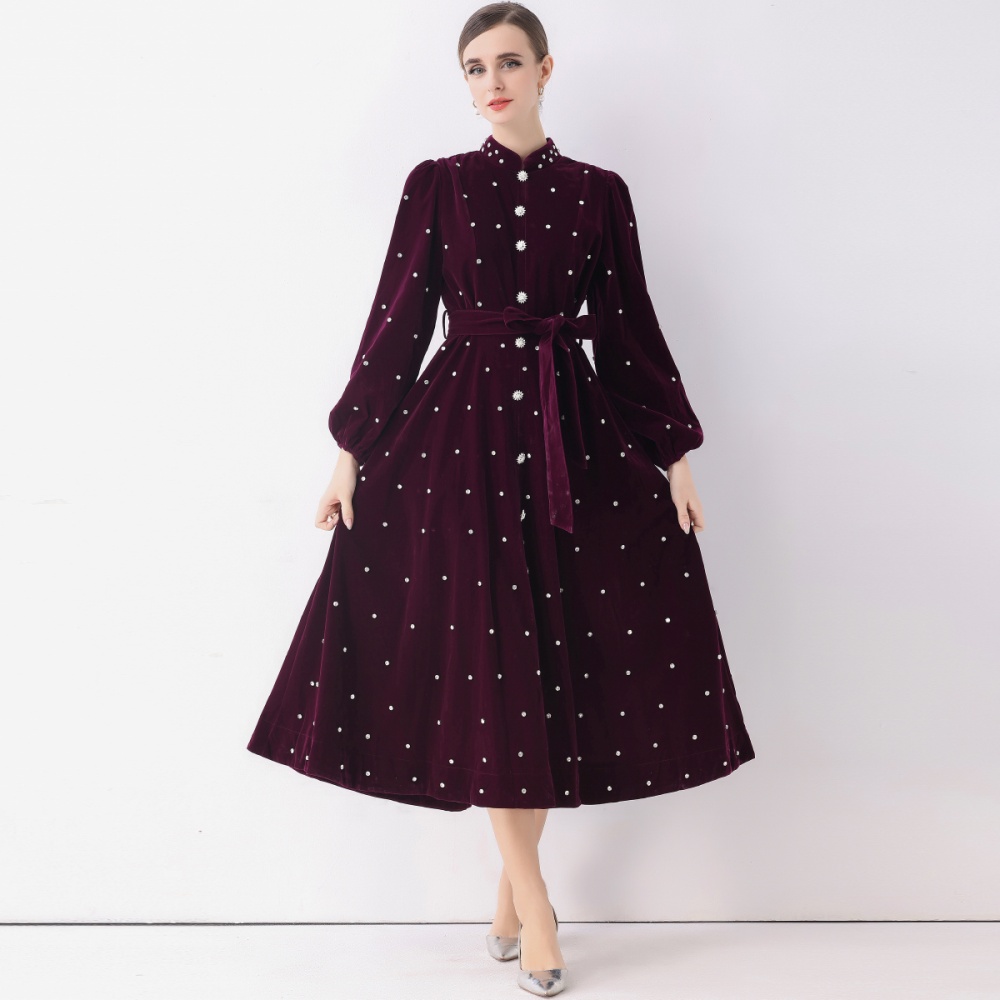 Retro Hepburn style formal dress puff sleeve dress