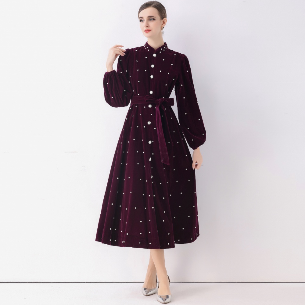 Retro Hepburn style formal dress puff sleeve dress