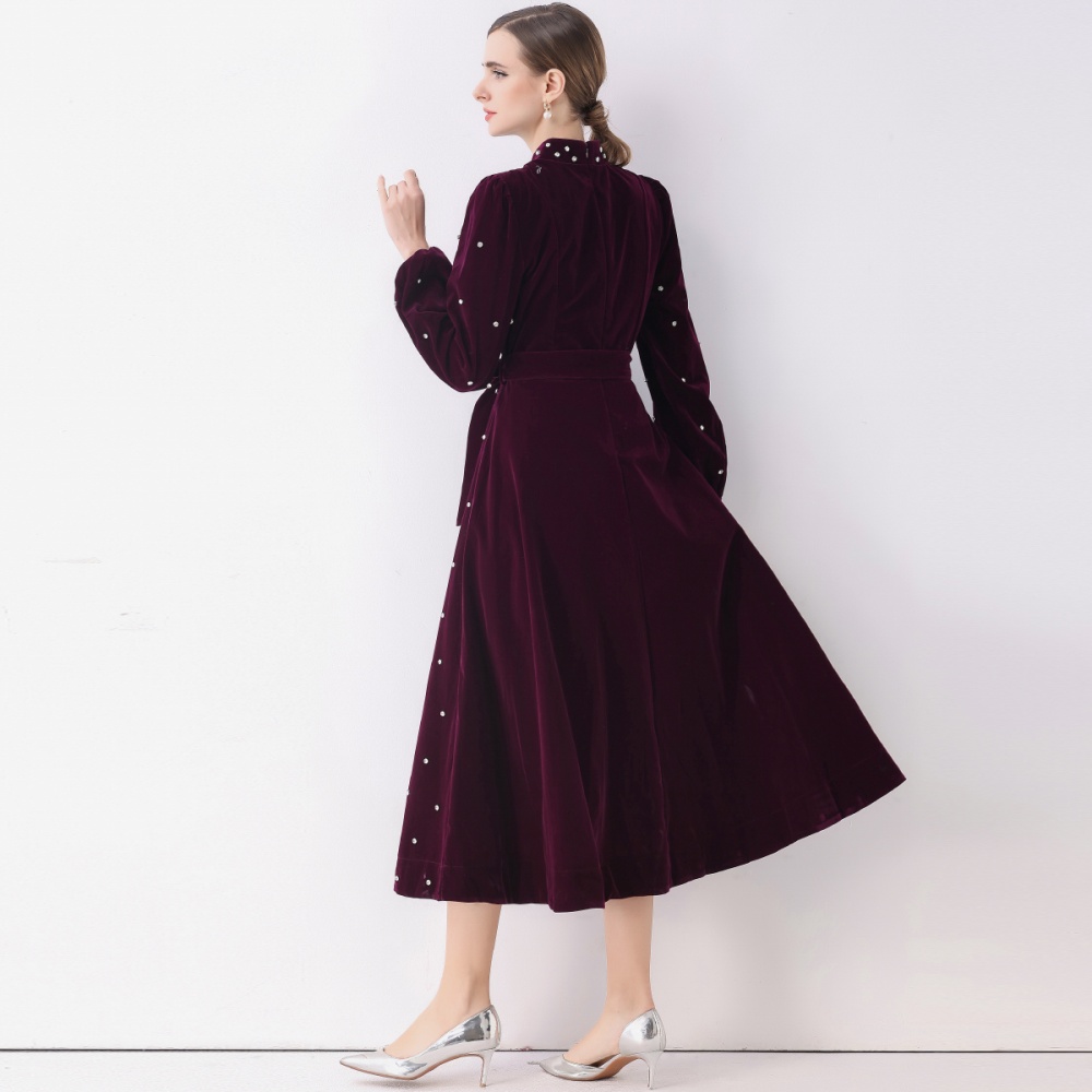 Retro Hepburn style formal dress puff sleeve dress