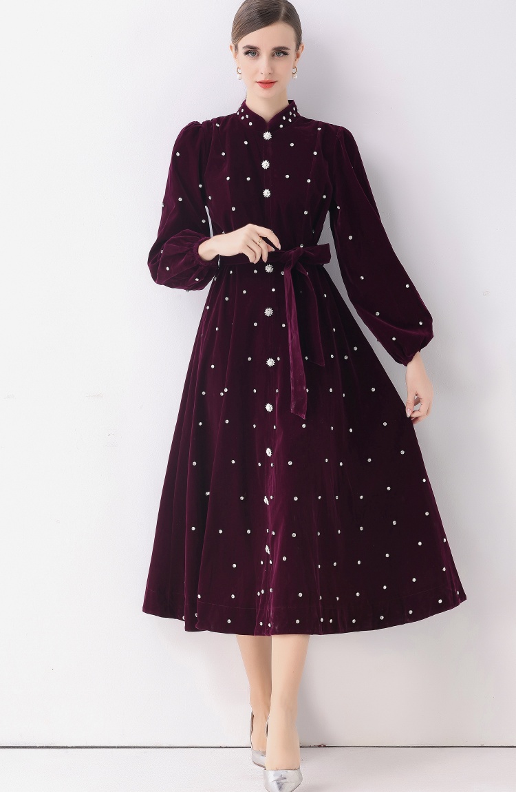 Retro Hepburn style formal dress puff sleeve dress