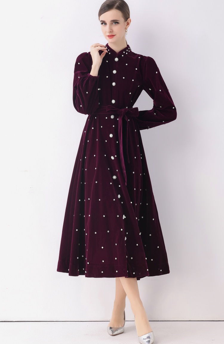 Retro Hepburn style formal dress puff sleeve dress