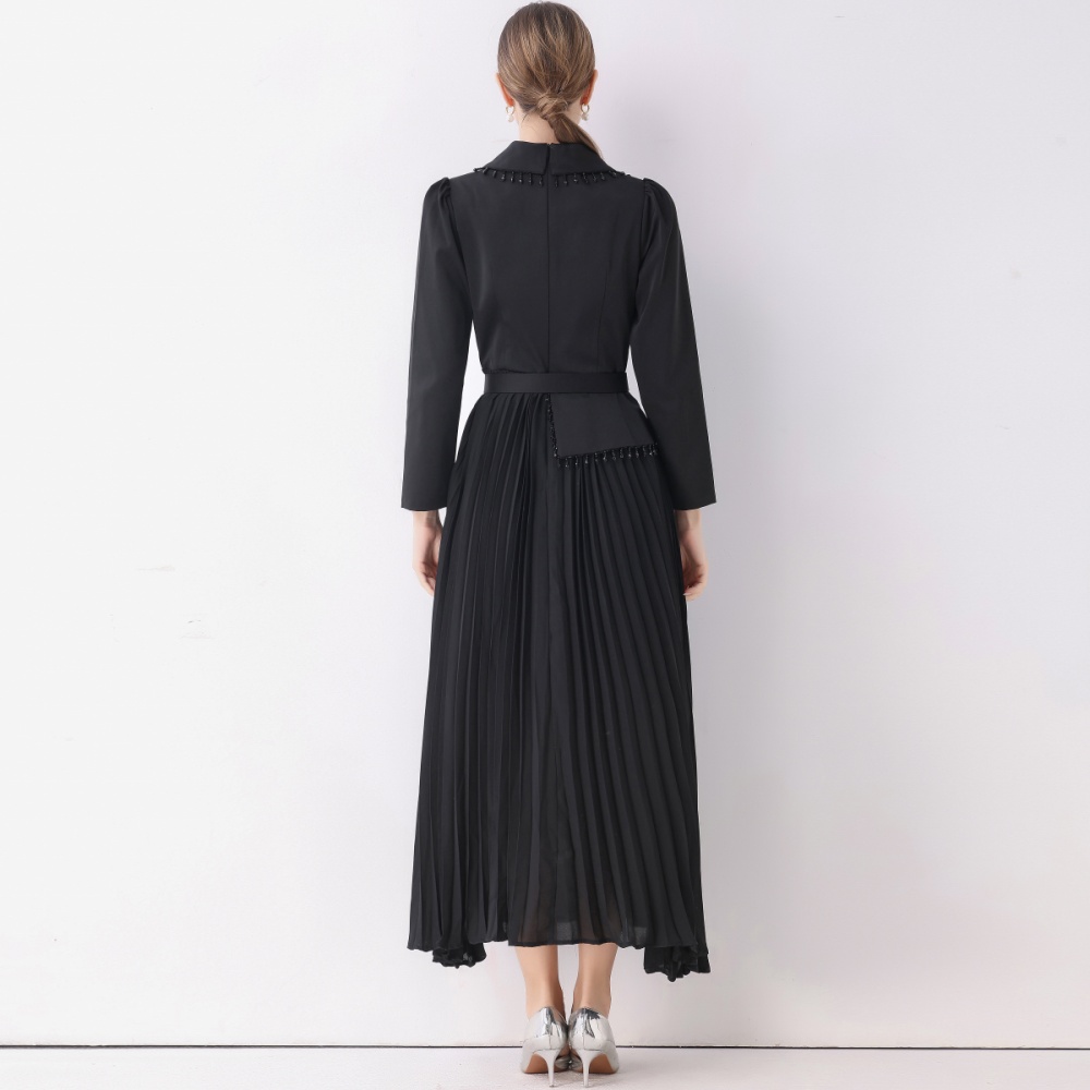 V-neck long business suit pleated temperament dress
