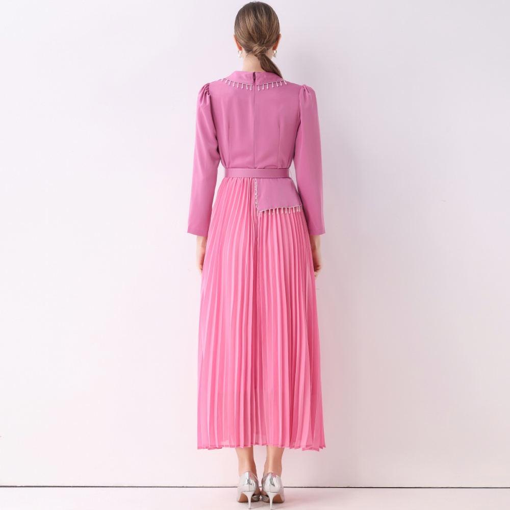 Slim beading dress pleated V-neck business suit