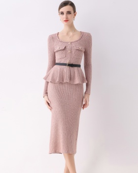Pseudo-two France style with belt ladies dress for women