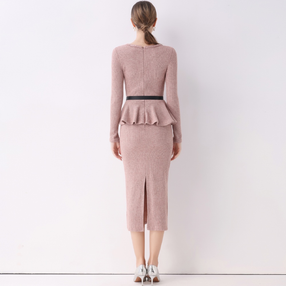 Pseudo-two France style with belt ladies dress for women