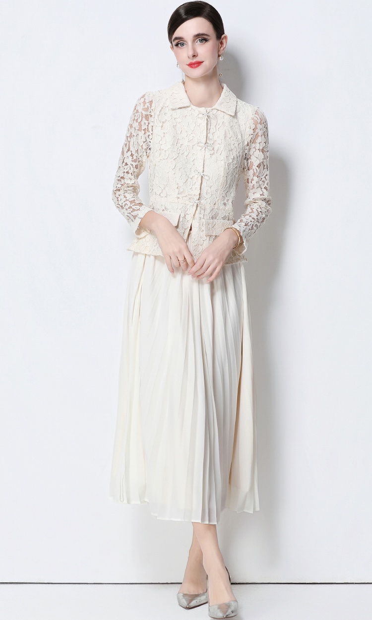 Lace retro long dress pinched waist dress for women