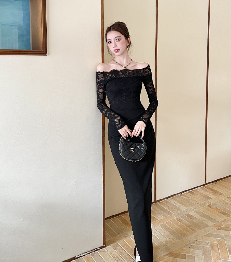 Pinched waist inside the ride flat shoulder splice dress