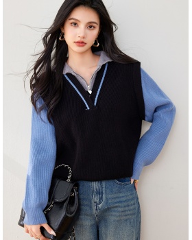 Splice Korean style sweater V-neck pullover tops