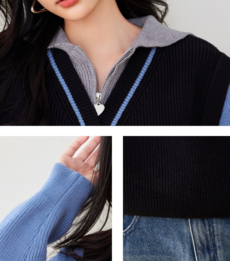Splice Korean style sweater V-neck pullover tops