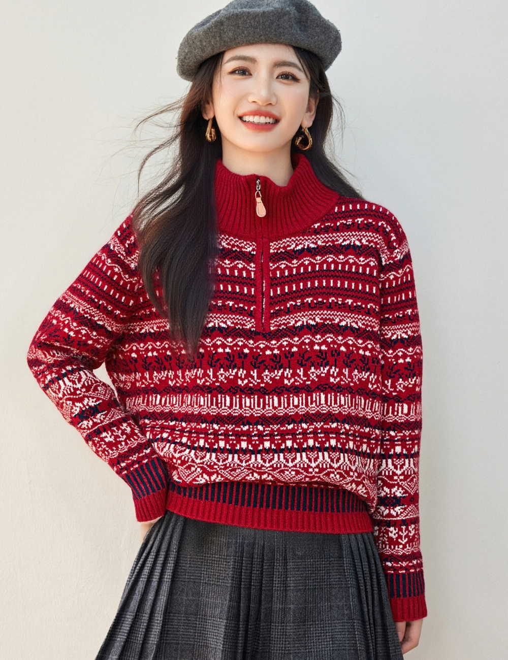 Short coat half zip tops for women