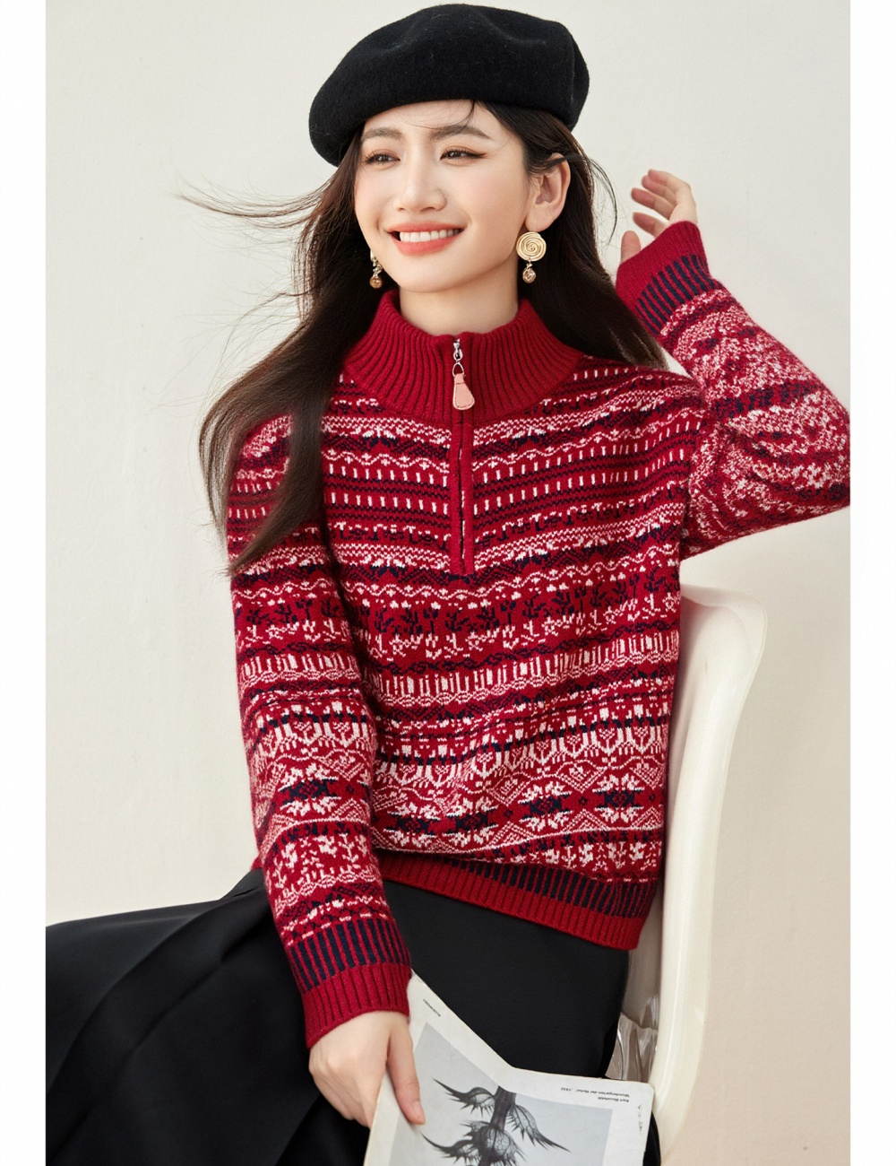 Short coat half zip tops for women