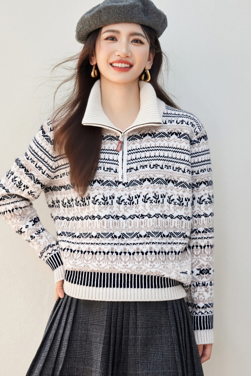 Short coat half zip tops for women