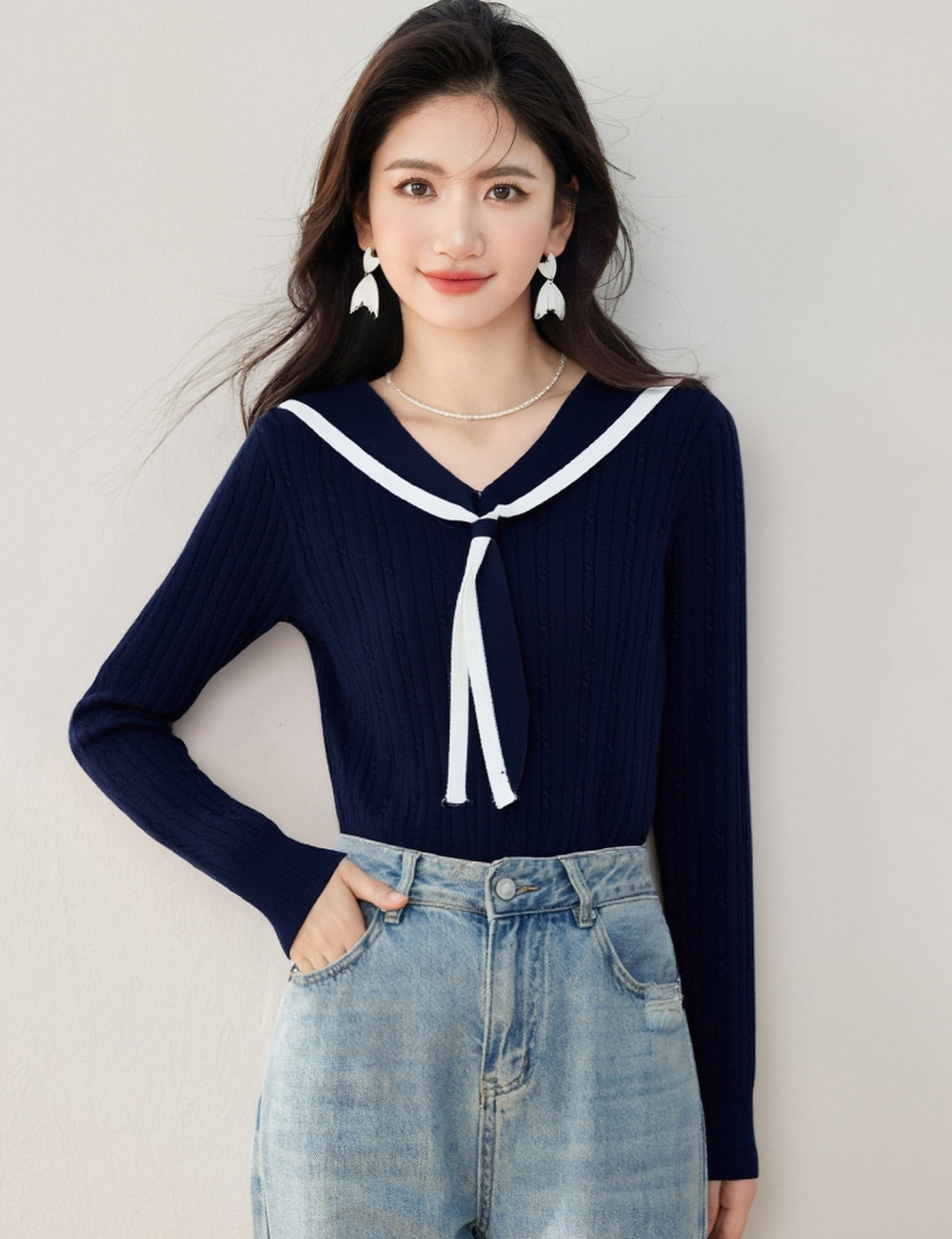 Autumn Casual stripe long sleeve sweater for women