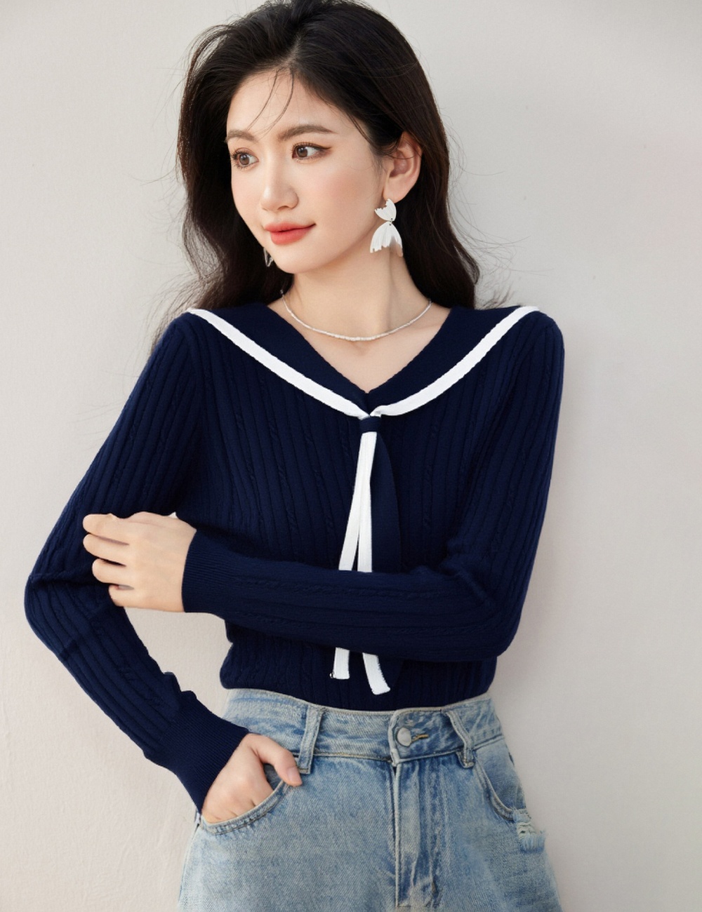 Autumn Casual stripe long sleeve sweater for women