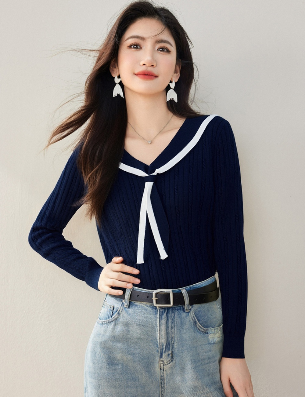 Autumn Casual stripe long sleeve sweater for women
