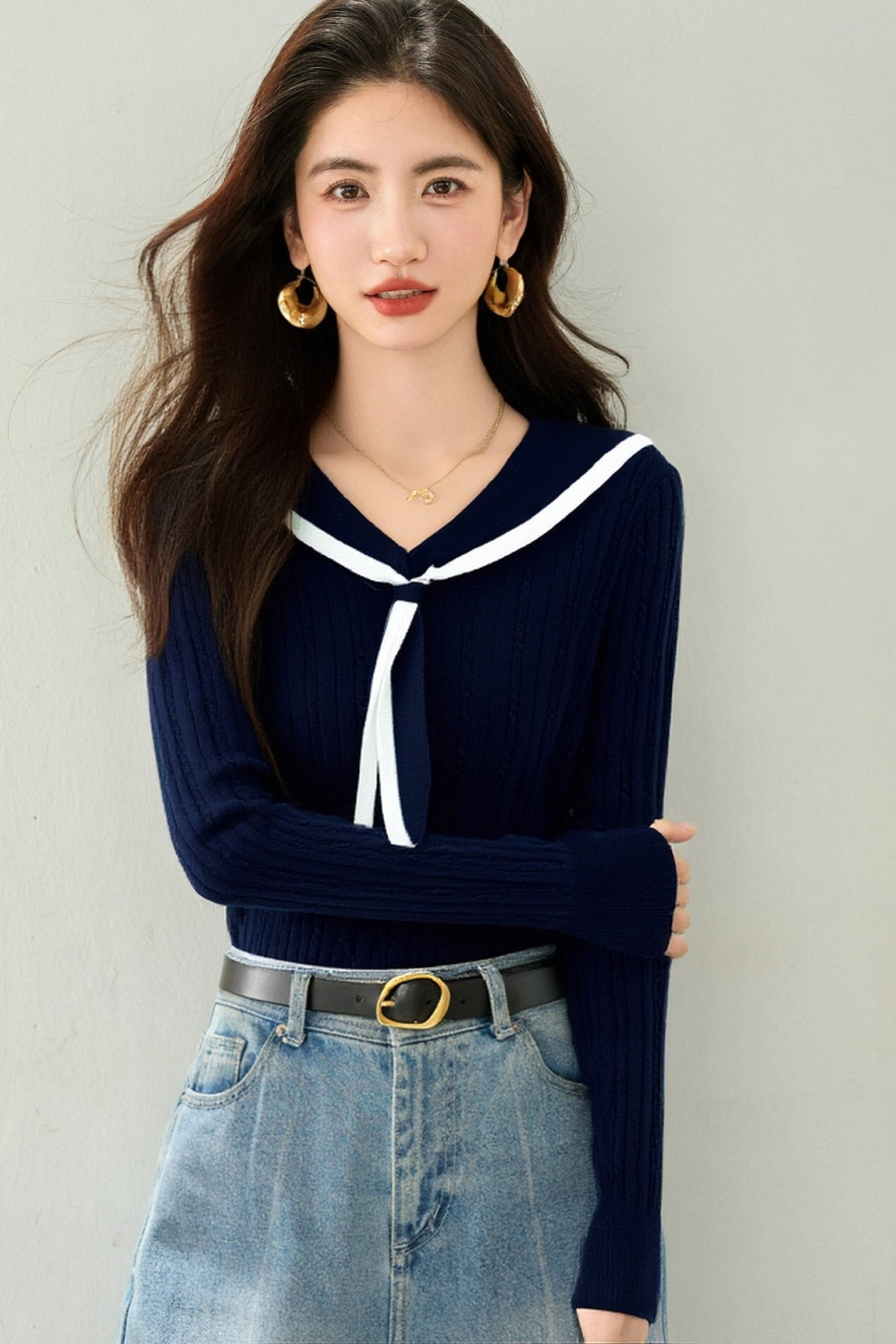 Autumn Casual stripe long sleeve sweater for women
