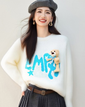 Sweet lazy round neck sweater jacquard fresh tops
