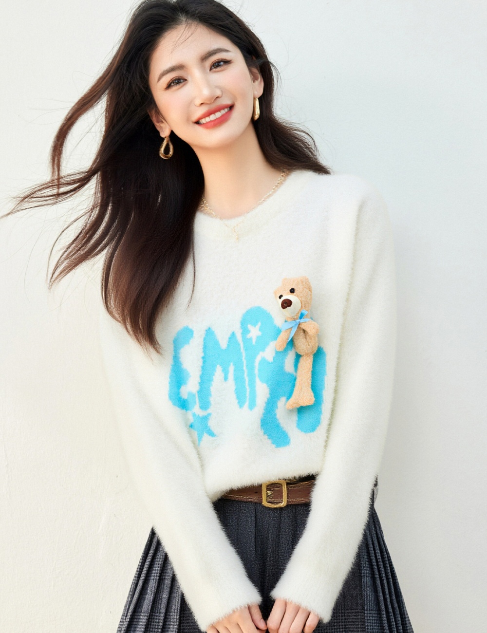 Sweet lazy round neck sweater jacquard fresh tops