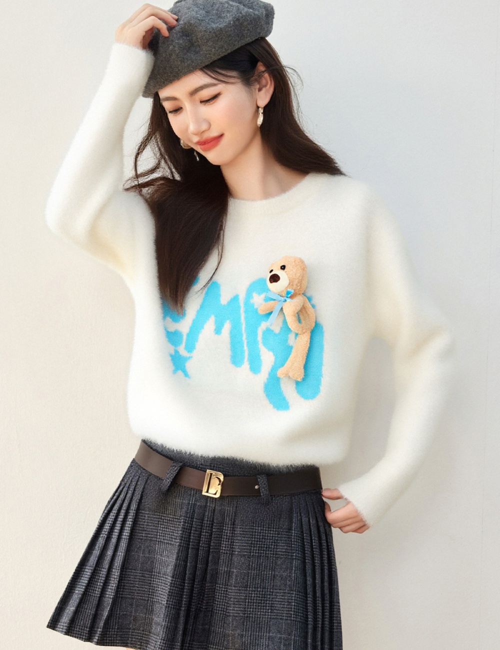 Sweet lazy round neck sweater jacquard fresh tops
